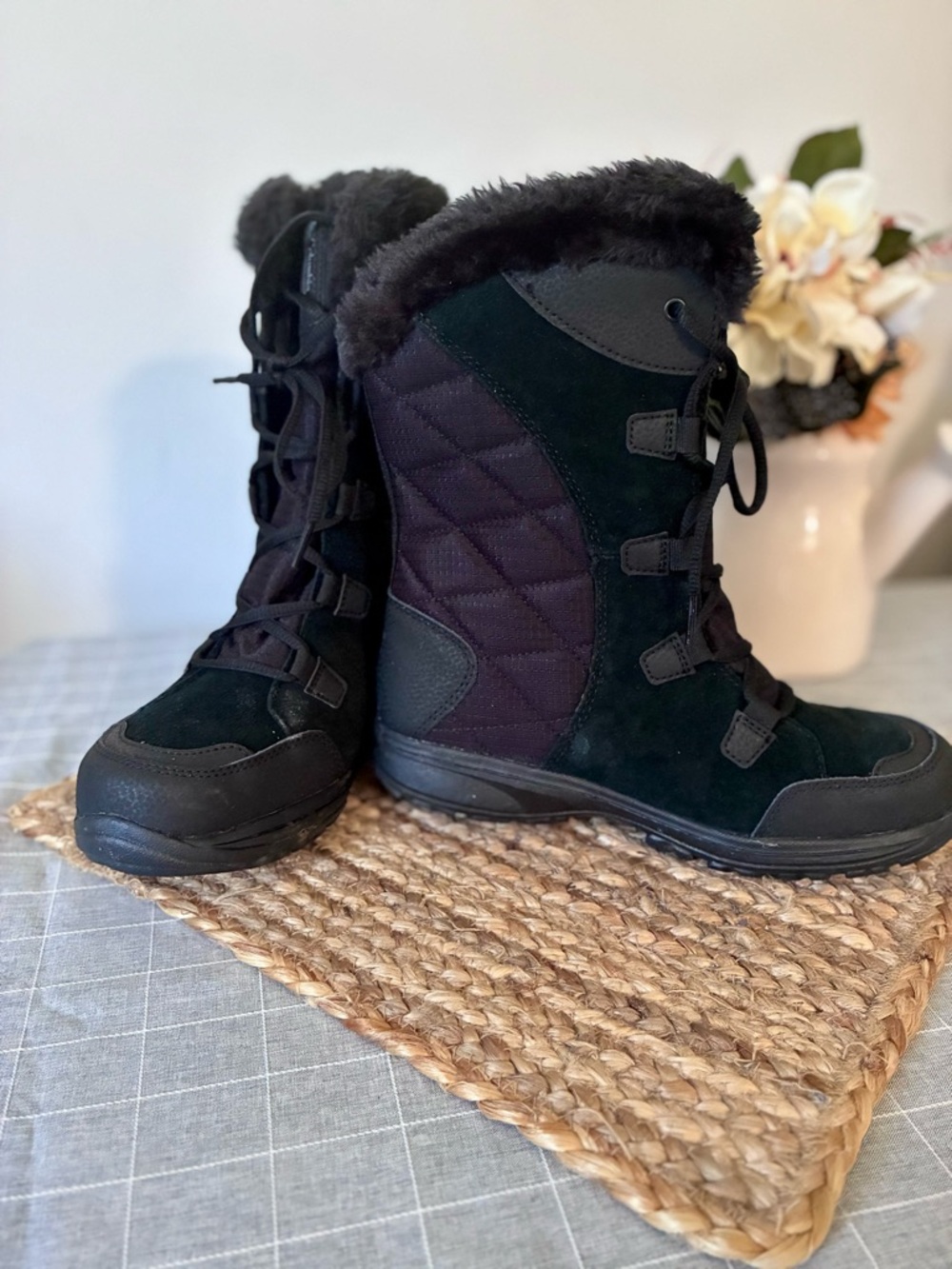 Columbia Black Quilted Fur-Trim Winter Boots